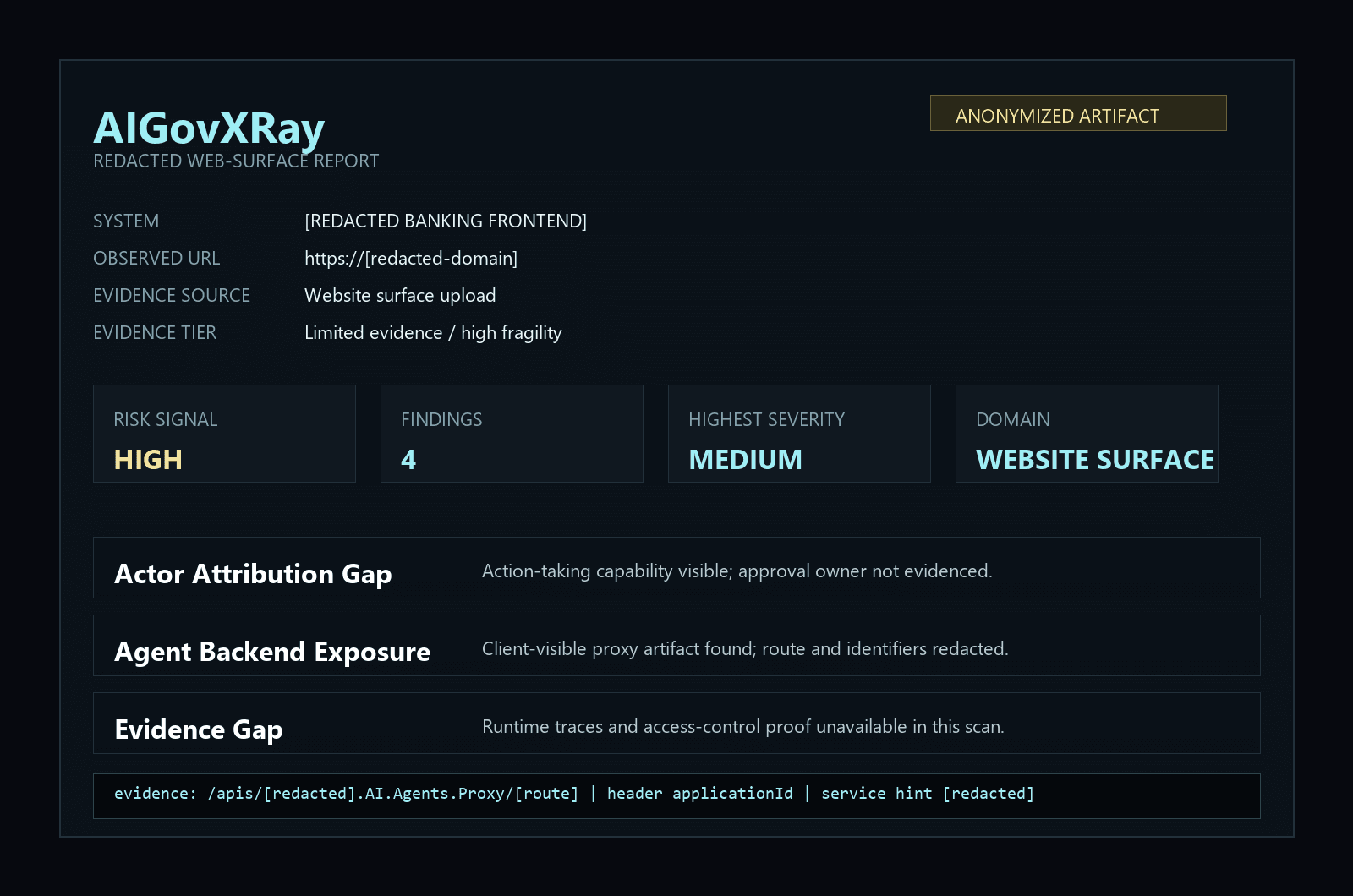 Redacted AIGovXRay report artifact screenshot